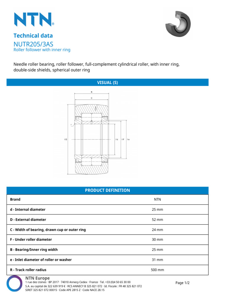 NTN NUTR205/3AS Roller Follower Specs | PDF | Mechanical Engineering