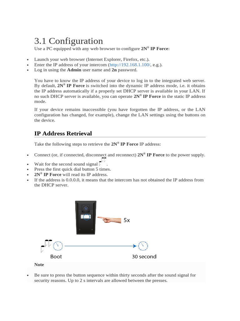 2N IP Force Default Settings Guide | PDF | Ip Address | Network Protocols