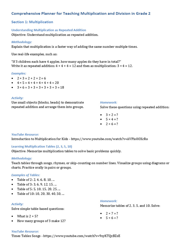 Complete Grade2 Multiplication Planner | PDF | Multiplication