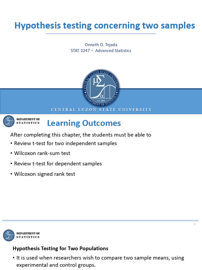 Hypothesis Testing for Two Samples | PDF | Student's T Test | Statistics