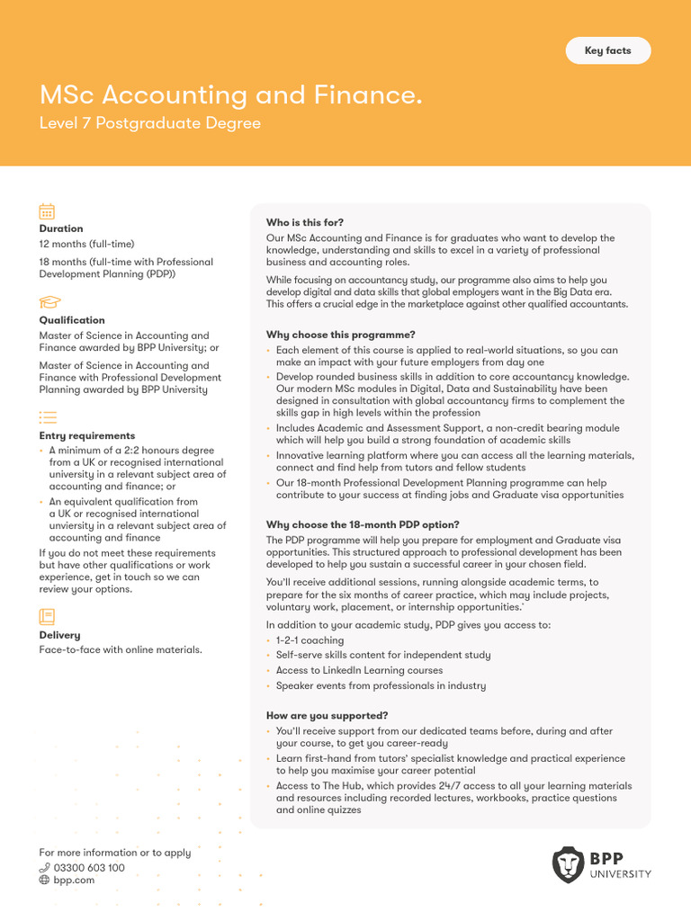 MSc Accounting and Finance Overview | PDF | Postgraduate Education ...