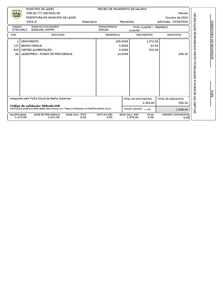 recibo_pagamento (1) | PDF | Relações de trabalho | Trabalho