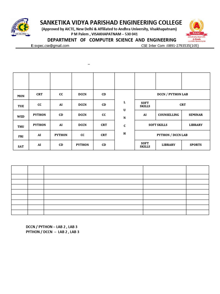 CSE Timetable AY 2024-25 at SVPEC | PDF | Computing | Computer Science