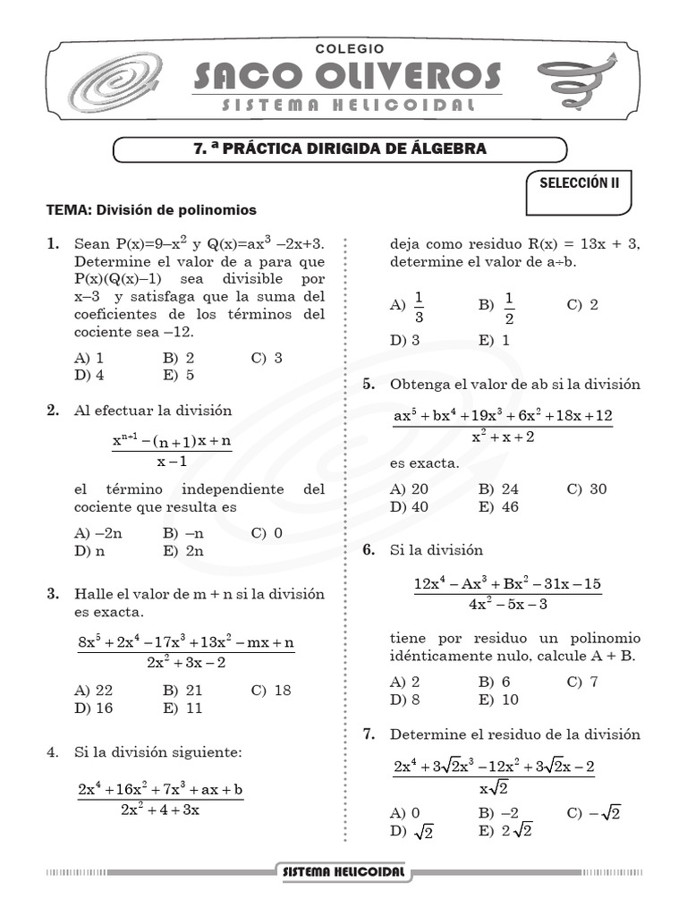 Algebra Sem 7 | PDF | División (Matemáticas) | Aritmética