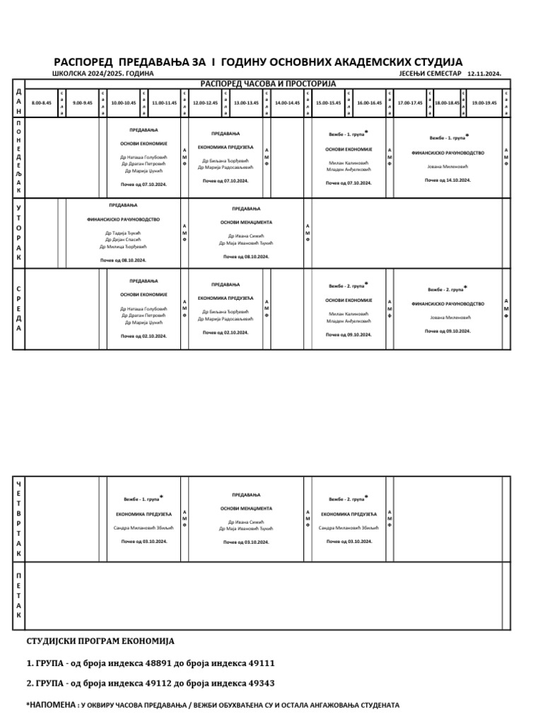 0926-Raspored Nastave | PDF