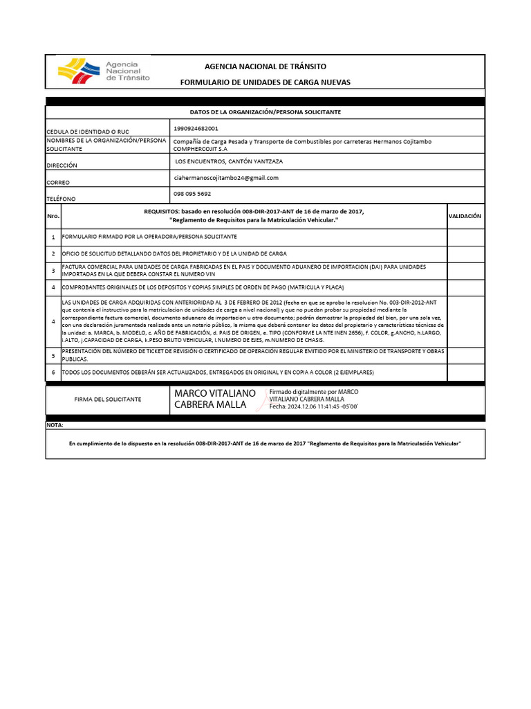 Requisitos para Matriculación de Unidades de Carga | PDF | Transporte