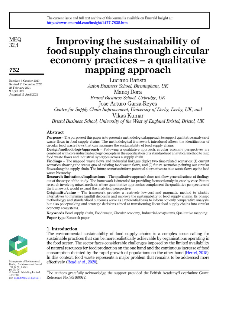 Circular Economy in Food Supply Chains | PDF | Methodology | Supply Chain