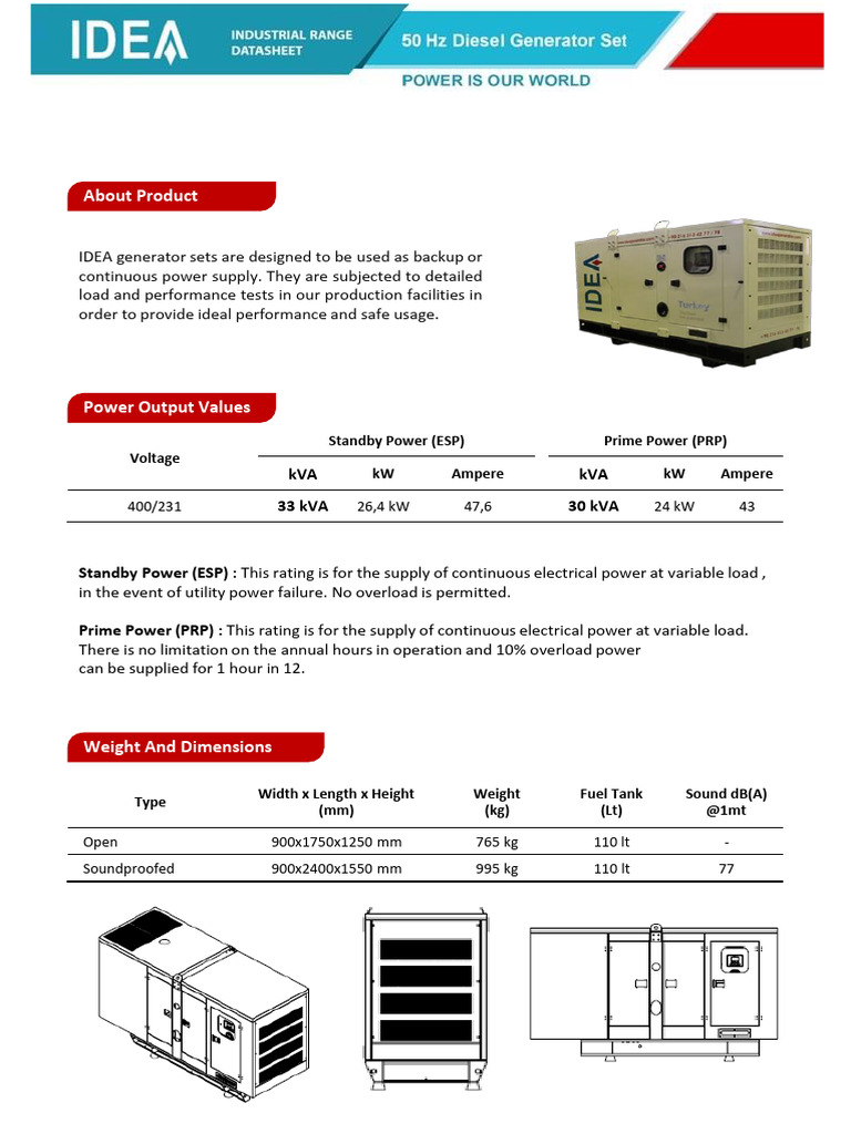 IDEA Generator Sets Specifications | PDF | Engines | Mechanical Engineering