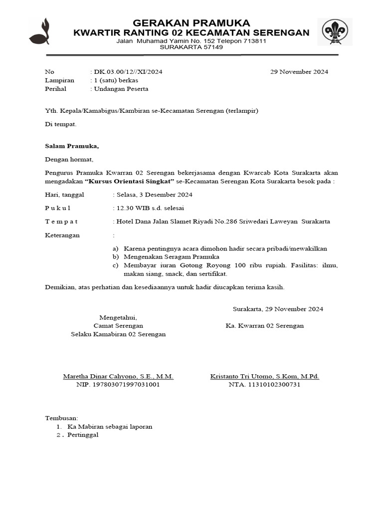 Undangan Kursus Orientasi Singkat 2024 | PDF