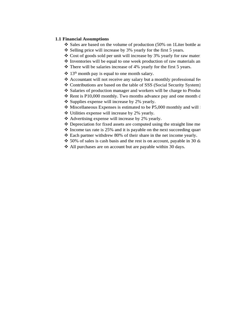 Financial Projections and Assumptions | PDF | Expense | Income
