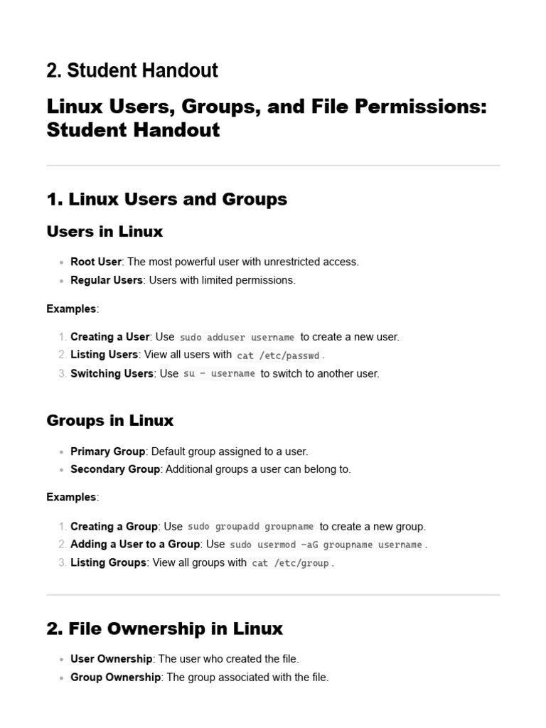 3.Linux Users, Groups, And File Permissions | PDF | Sudo | Computer File