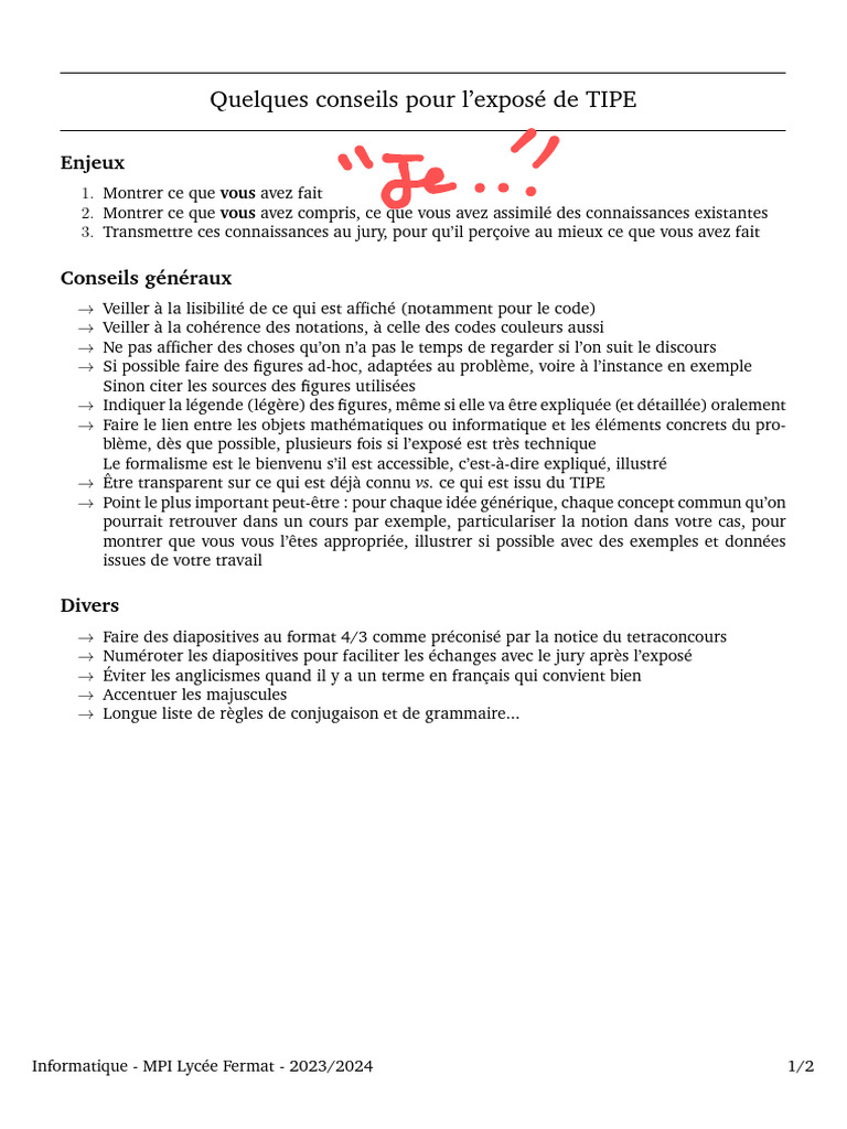 Conseils pour exposé de TIPE efficace PDF Modèle mathématique — free download