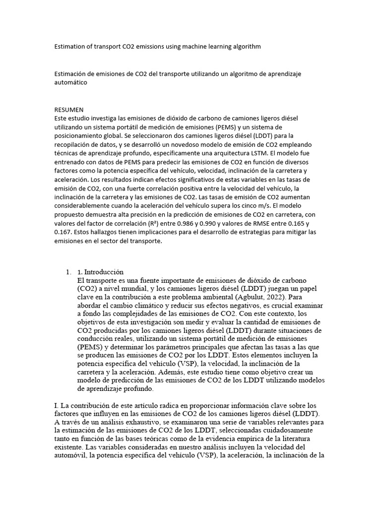 ESPAÑOL Estimation of Transport CO2 Emissions Using Machine Learning ...