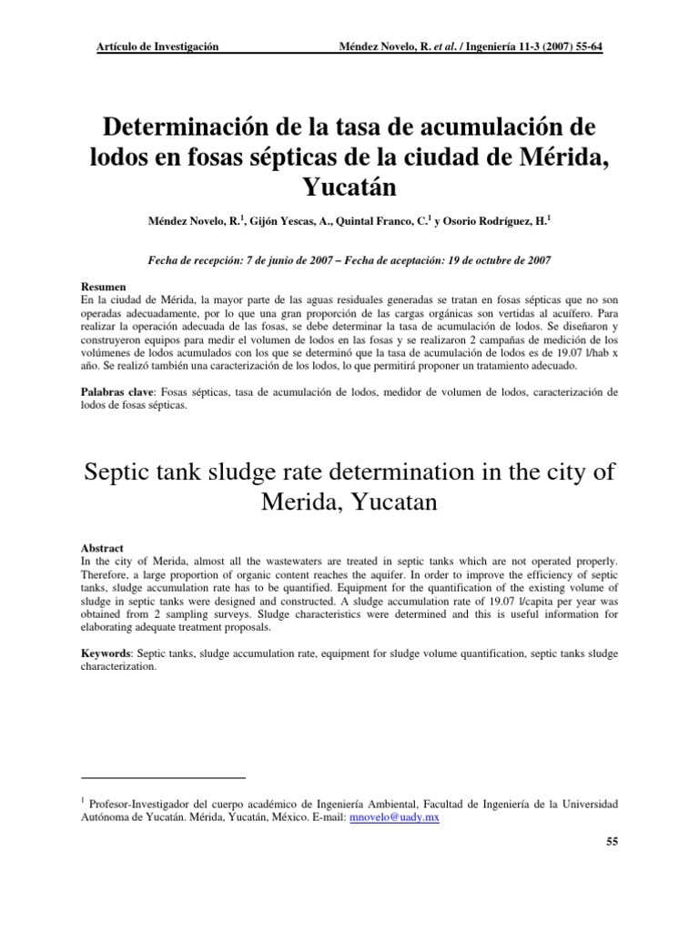 Tasa de acumulación de lodos en fosas sépticas | PDF | Tanque séptico |  Descomposición, image size:768x1024