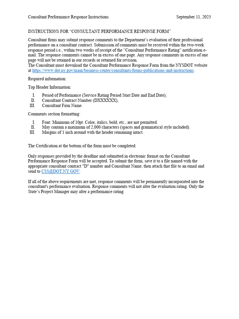 Consultant Performance Response Instructions 9.11.23 (Adobe PDF | PDF