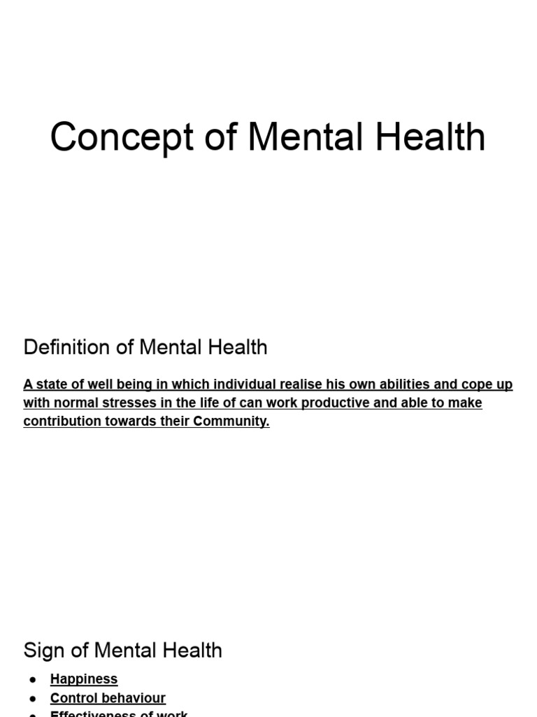 Concept of Mental Health and Mental Illness | PDF