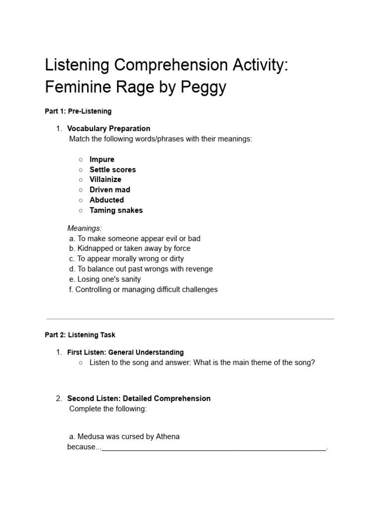 Feminine Rage Listening Activity Guide | PDF