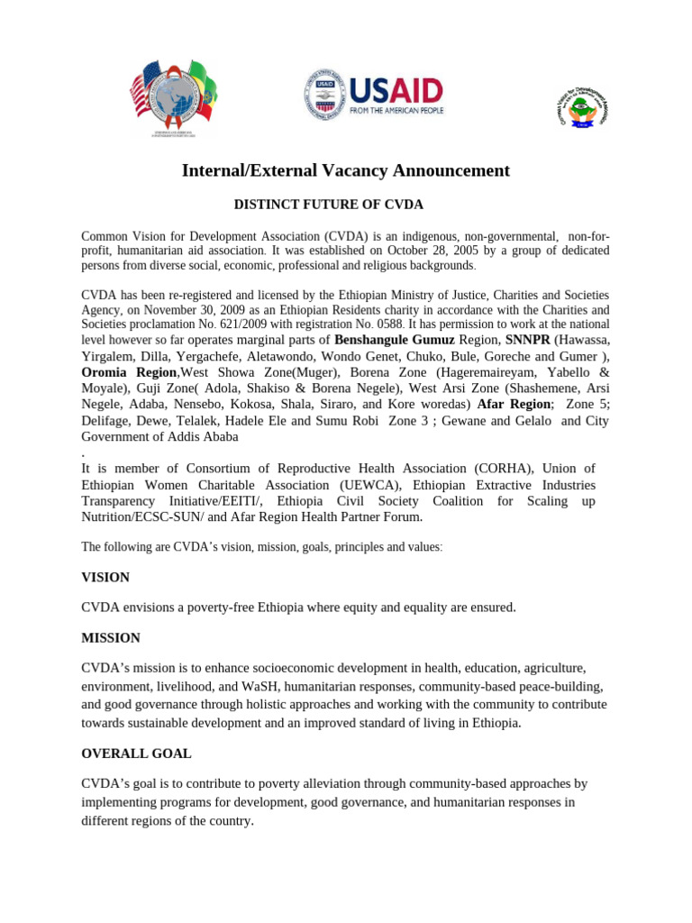 CVDA Internal Vacancy Gullele | PDF | Governance | Wash