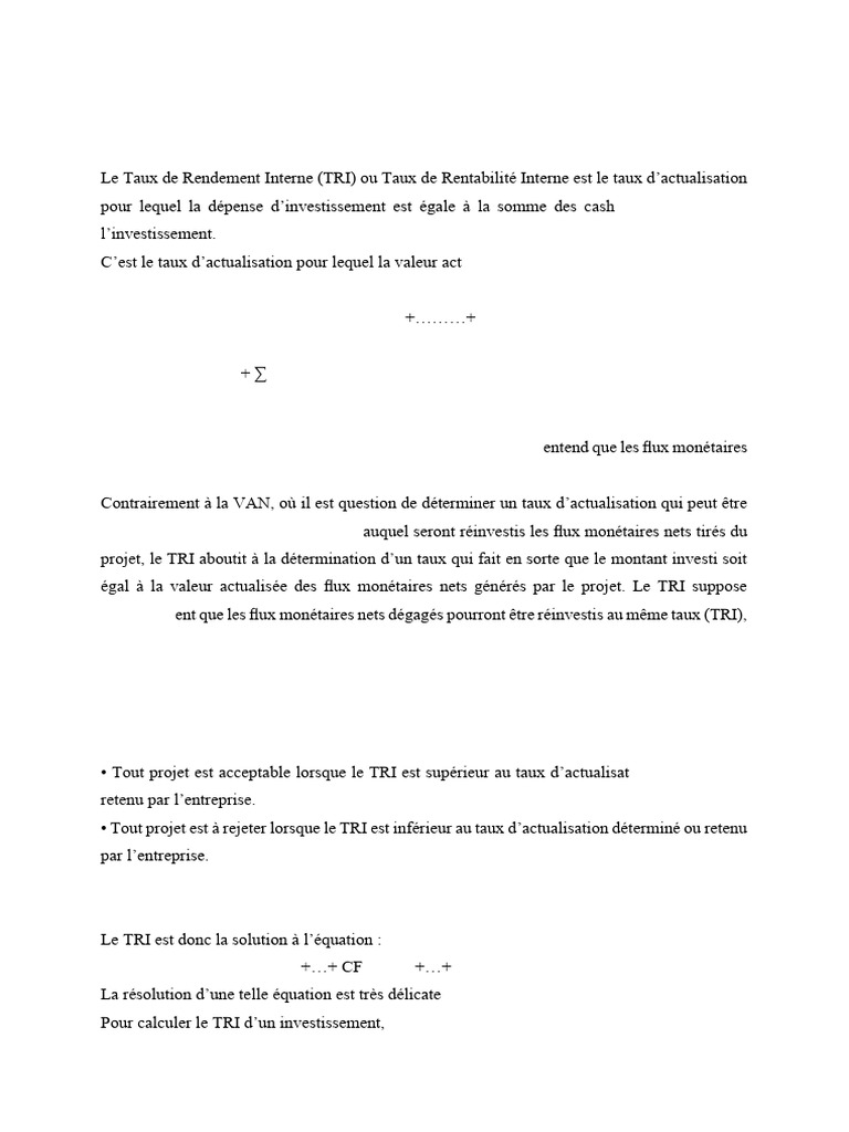 Définition et calcul du TRI | PDF | Taux de rentabilité interne ...