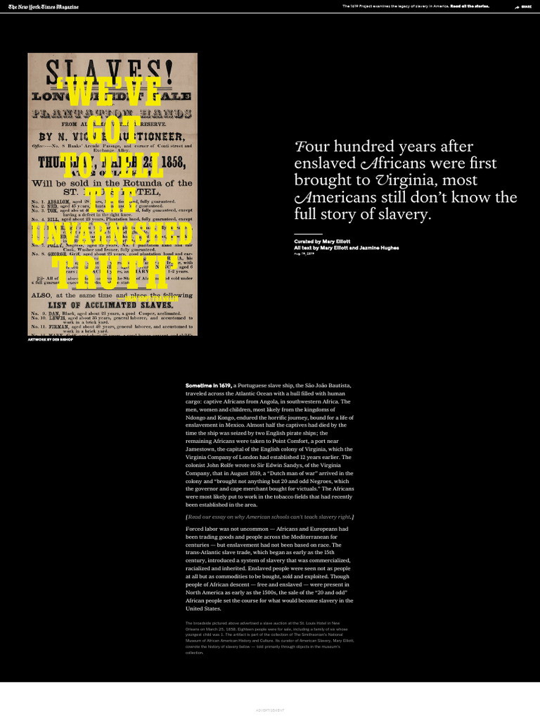 The 1619 Slave Trade's Impact on America | PDF | Slavery In The United ...