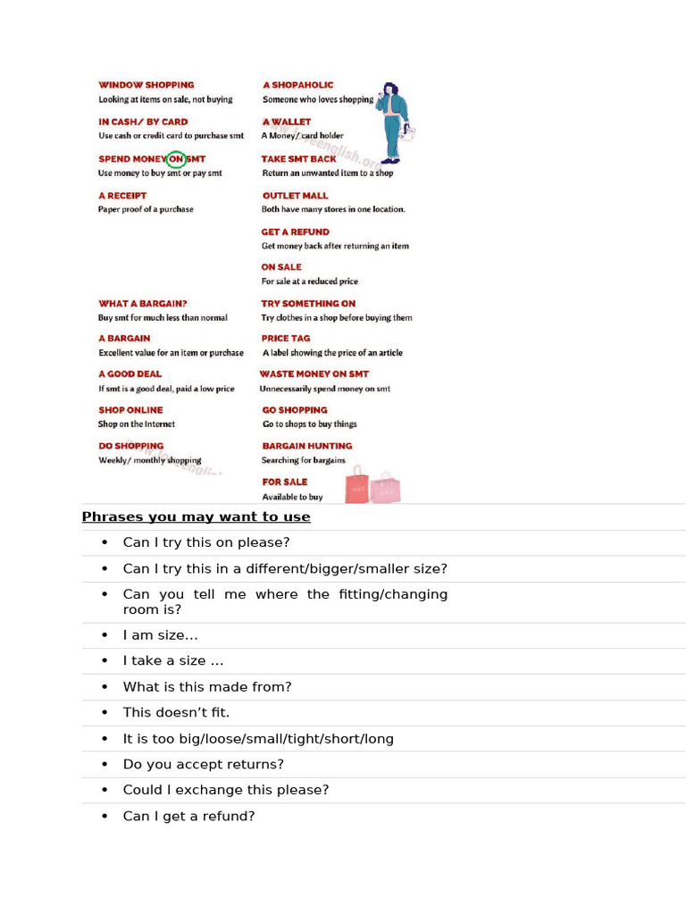 At A Clothes' Shop Phrases | PDF