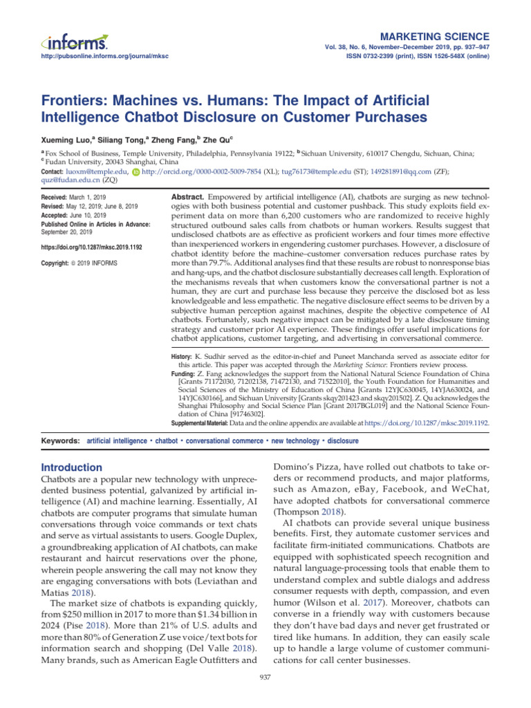Chatbot Disclosure Impact on Sales | PDF | Artificial Intelligence ...