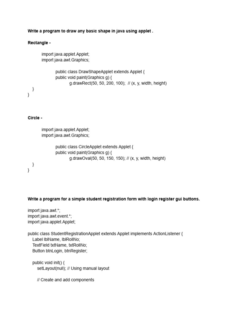 Java Applet Shape Drawing & Registration | PDF