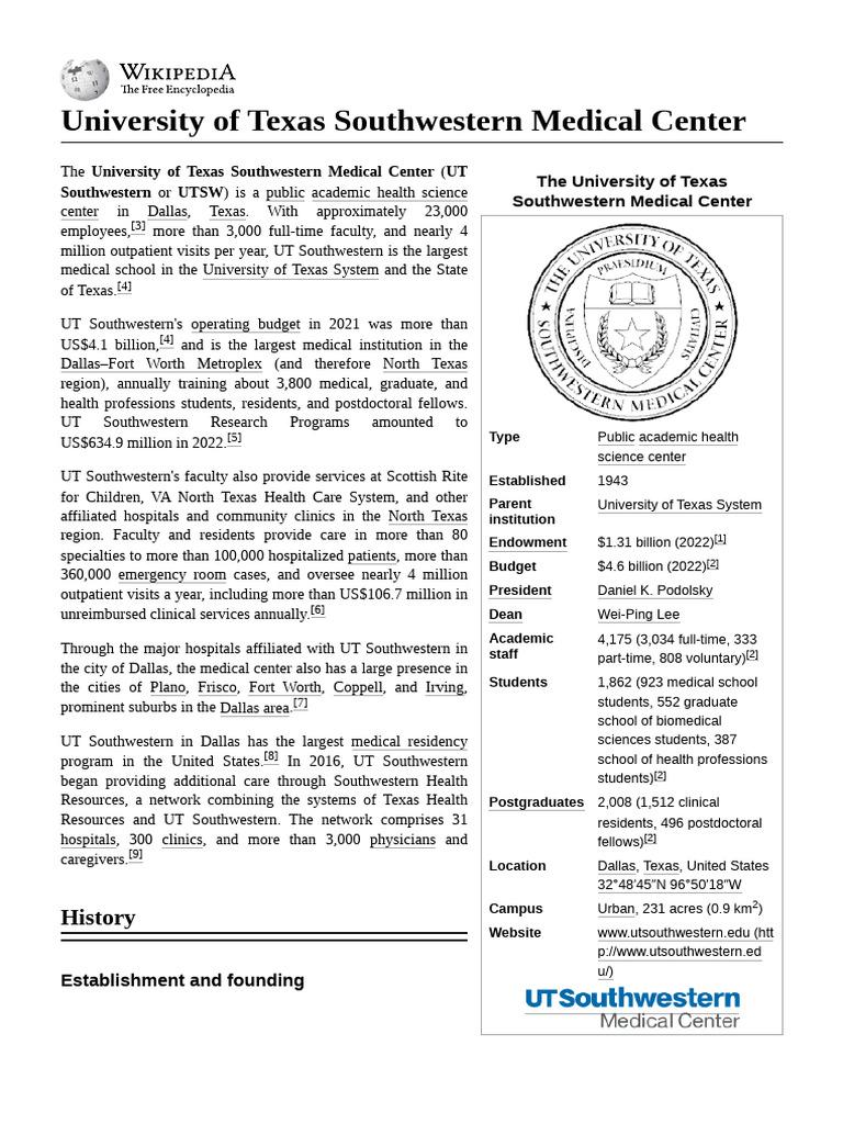UT Southwestern Medical Center Overview | PDF | Medicine | Health Care