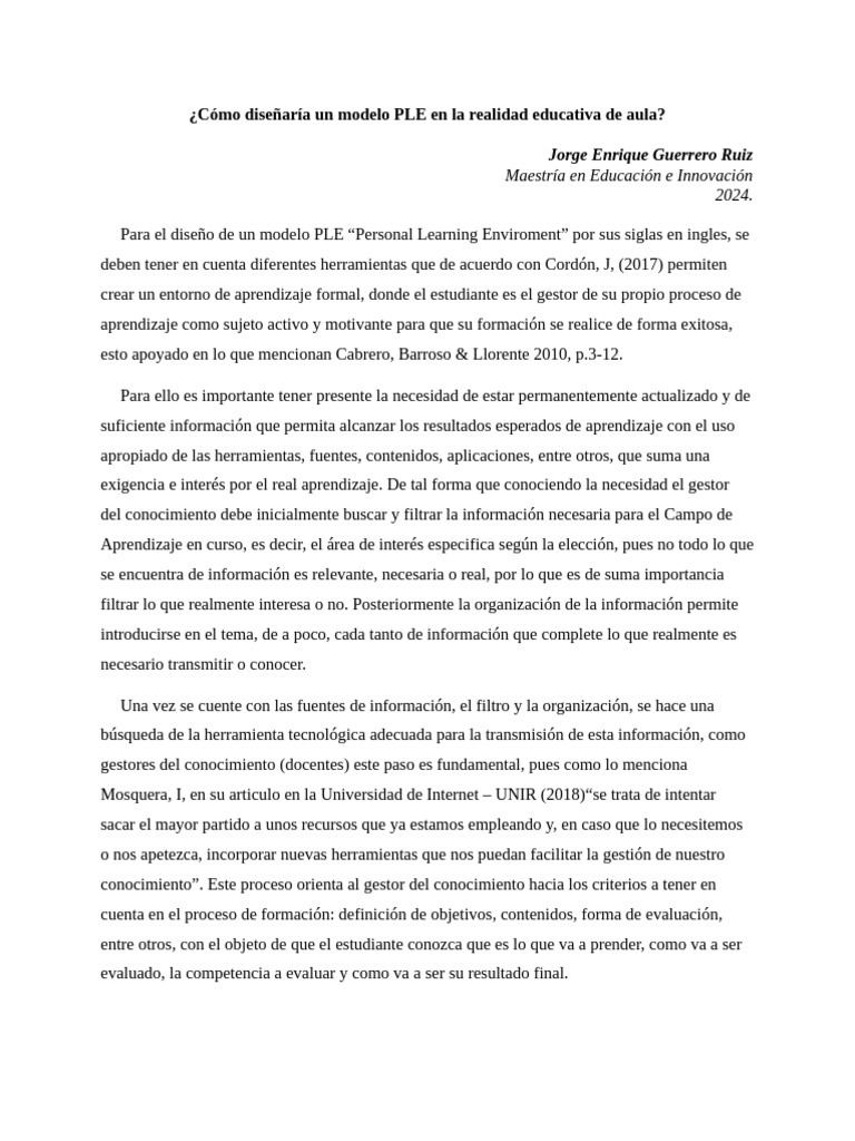 Cómo Diseñaría Un Modelo PLE en La Realidad Educativa de Aula | PDF ...