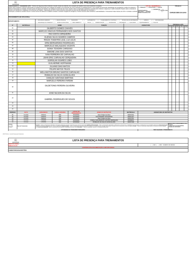 Lista de Presença em Treinamentos | PDF | Gestão de recursos humanos ...