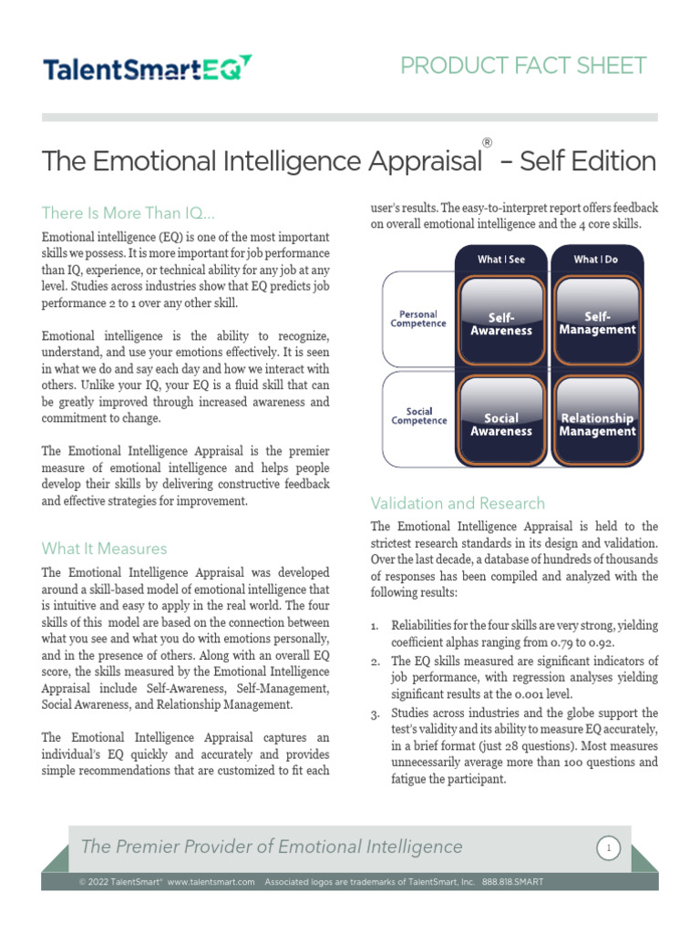 Emotional Intelligence Appraisal Self Fact Sheet | PDF | Emotional ...