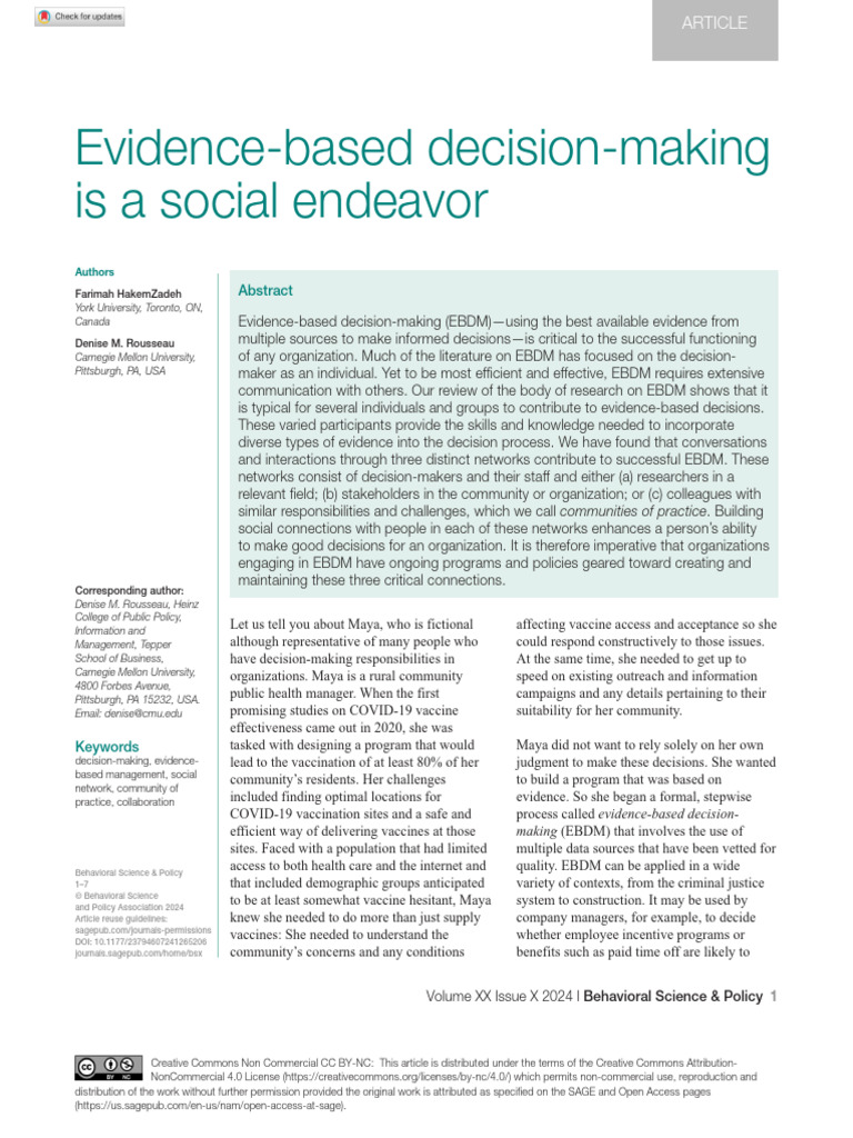 Evidence Based Decision Making Is A Social Endeavor | PDF | Decision ...