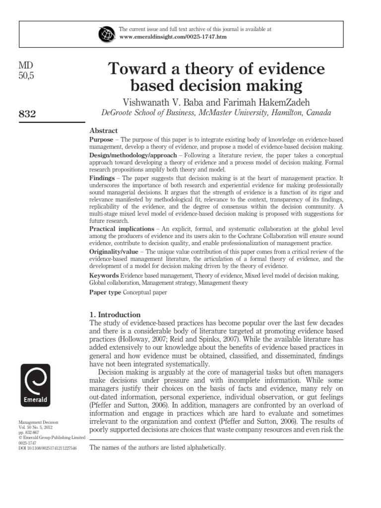 Toward A Theory of Evidence Based Decision Making | PDF | Evidence ...