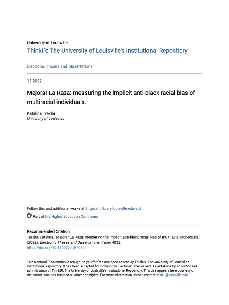 Mejorar La Raza_ Measuring the Implicit Anti-black Racial Bias Of | PDF ...