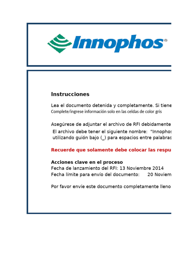 Instrucciones para RFI de Innophos | PDF