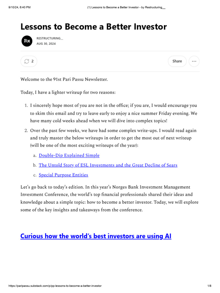 Lessons To Become A Better Investor - by Restructuring | PDF ...