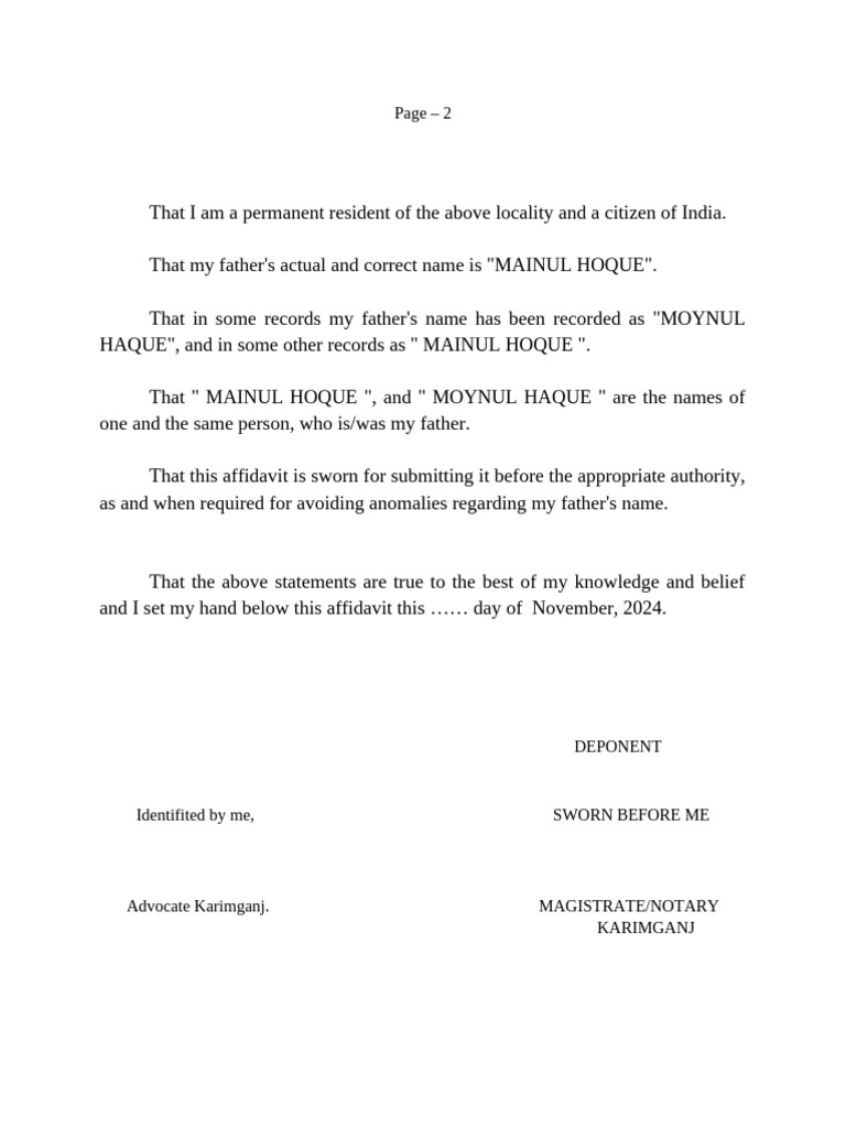 Name Correction Affidavit - in Land Records - Kauser | PDF