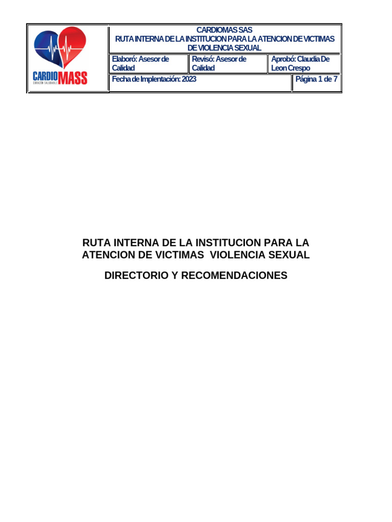 Ruta de Atención a Víctimas de Violencia Sexual | PDF | Violación | Queja
