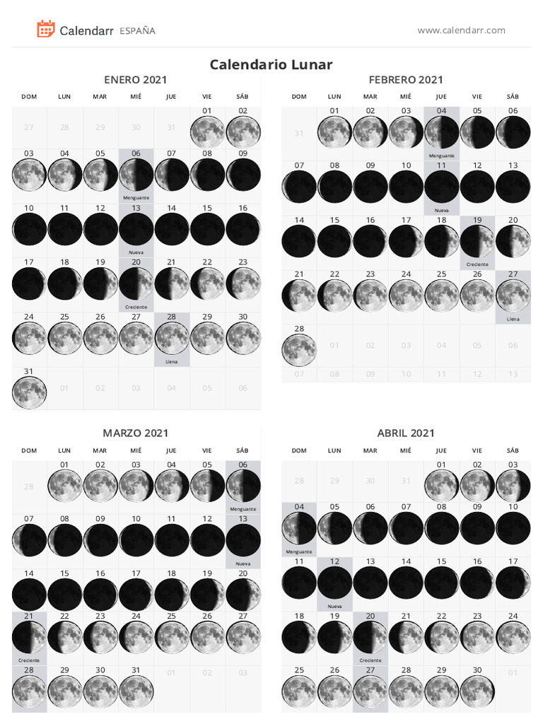 Calendario Lunar De 2021 Pdf
