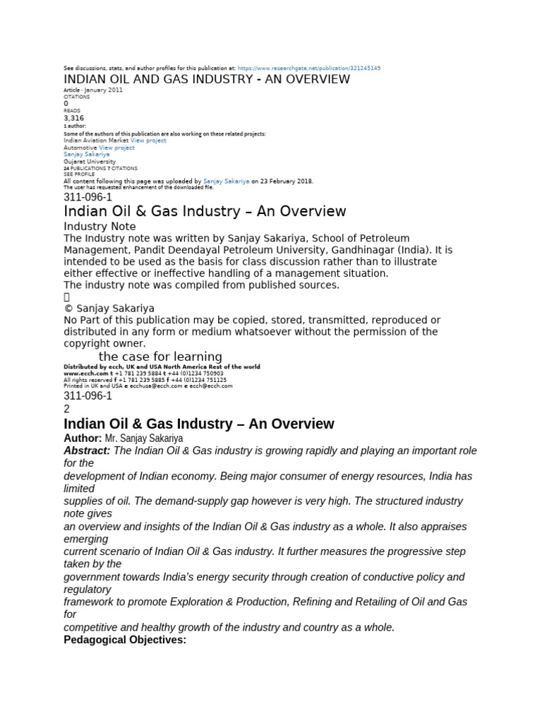 researchgate indian oil and gas industry overview | PDF | Natural Gas ...