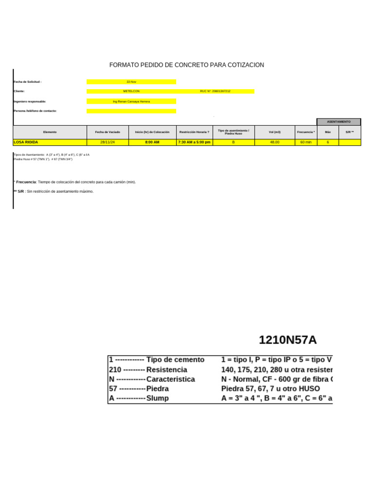 Formato de Pedido de Concreto para Cotización | PDF