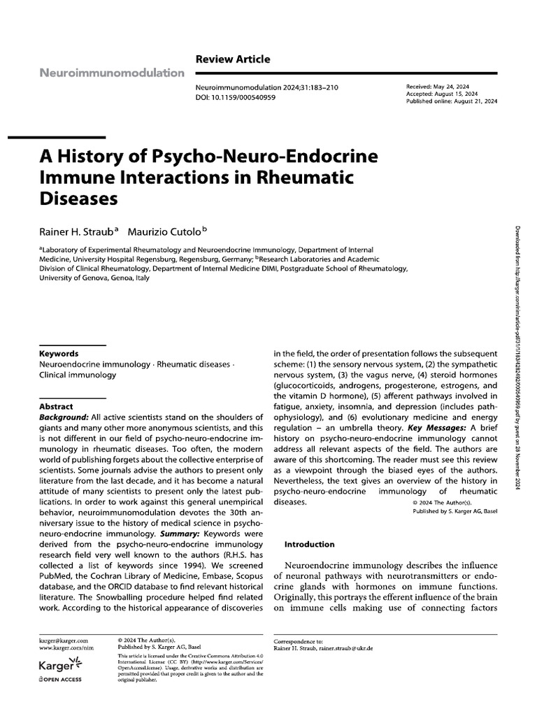 A History of Psycho-Neuro-Endocrine-Immune Interactions in Rheumatic ...