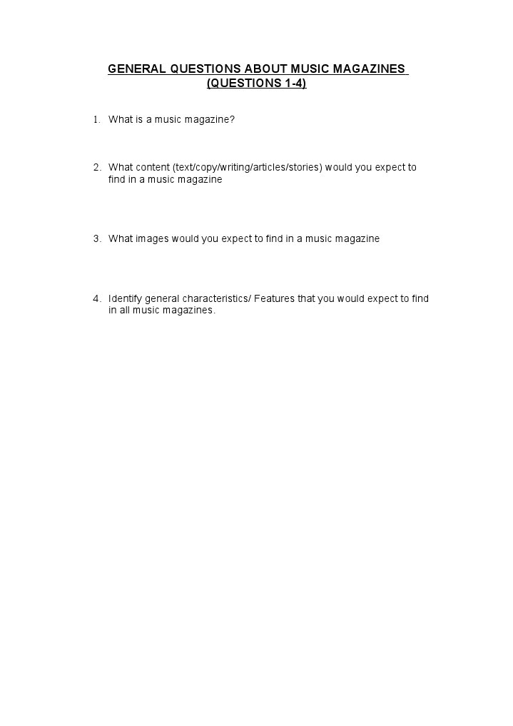 General Questions About Music Magazines | PDF | Language Arts & Discipline