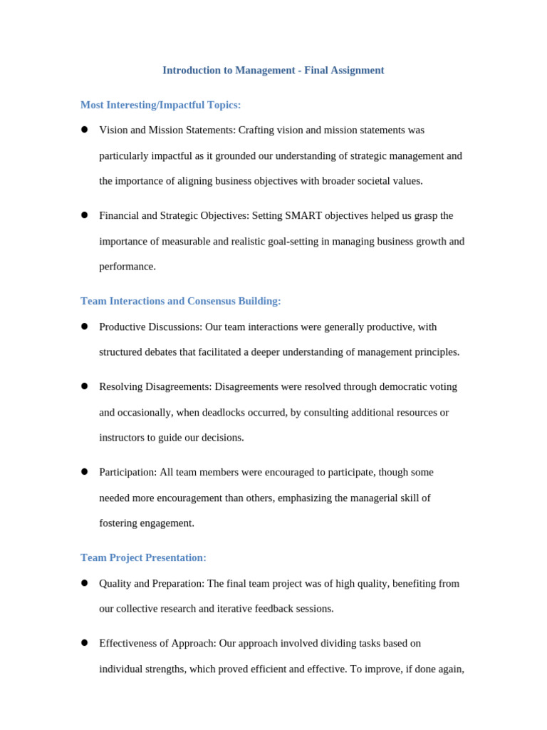 Management Assignment Insights | PDF | Strategic Management | Learning