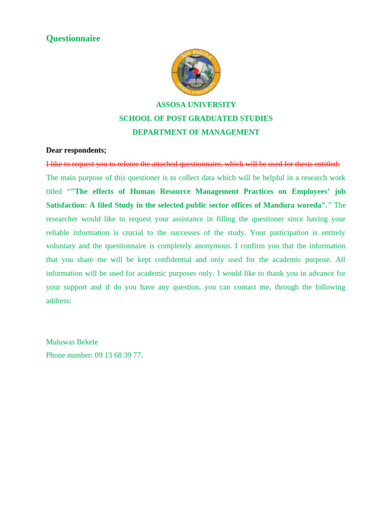 Questionnaire Commented | PDF | Performance Appraisal | Job Satisfaction