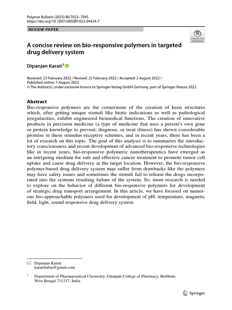 Bio-Responsive Polymers for Drug Delivery | PDF | Polymers | Biopolymer