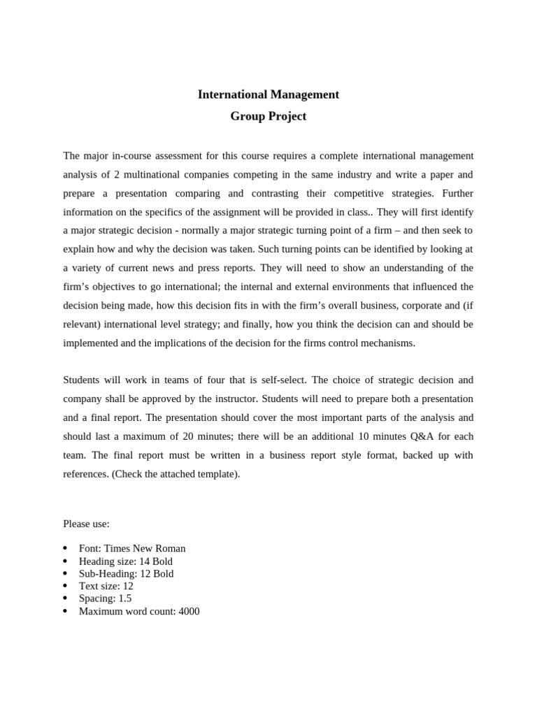 International Management Project Guideline | PDF | Strategic Management ...
