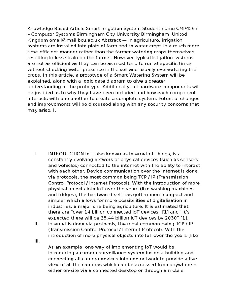Smart Irrigation System Prototype Overview | PDF | Internet Of Things ...