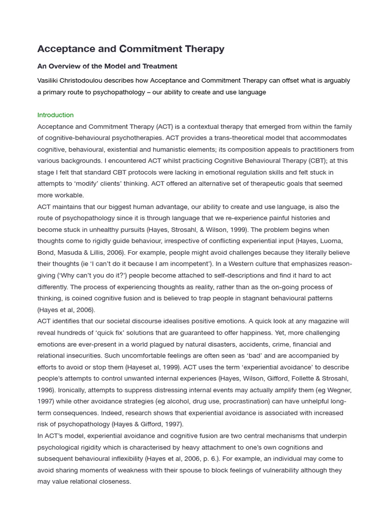 introduction to ACT | PDF | Psychotherapy | Cognitive Behavioral Therapy