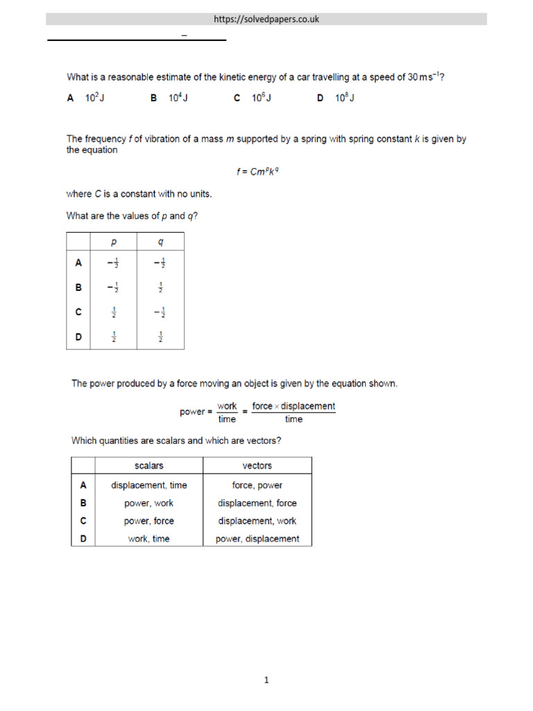 2020J Physical Quantities and Units AS Mult | PDF